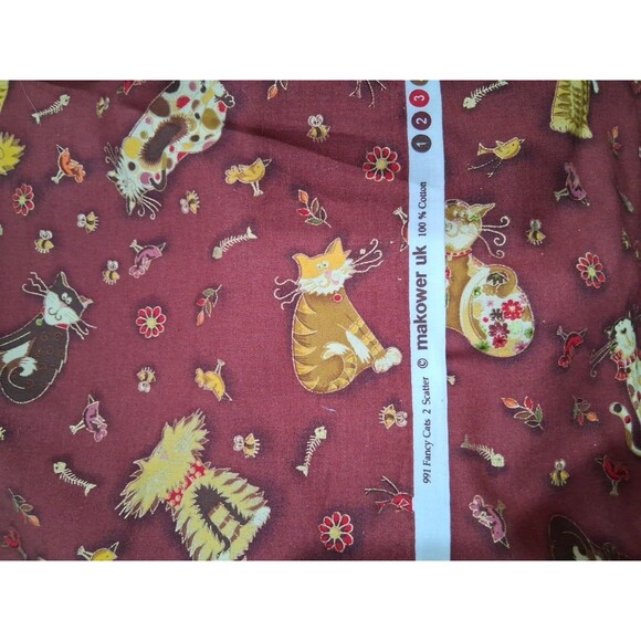 Vintage Makower UK Fabric " Fancy Cats" Extra Large Piece "92x"44 - Picture 4 of 4